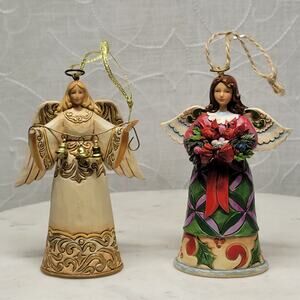 Pair Jim Shore Heartwood Creek Angels 2013 Figurines 5” Christmas Holiday Set